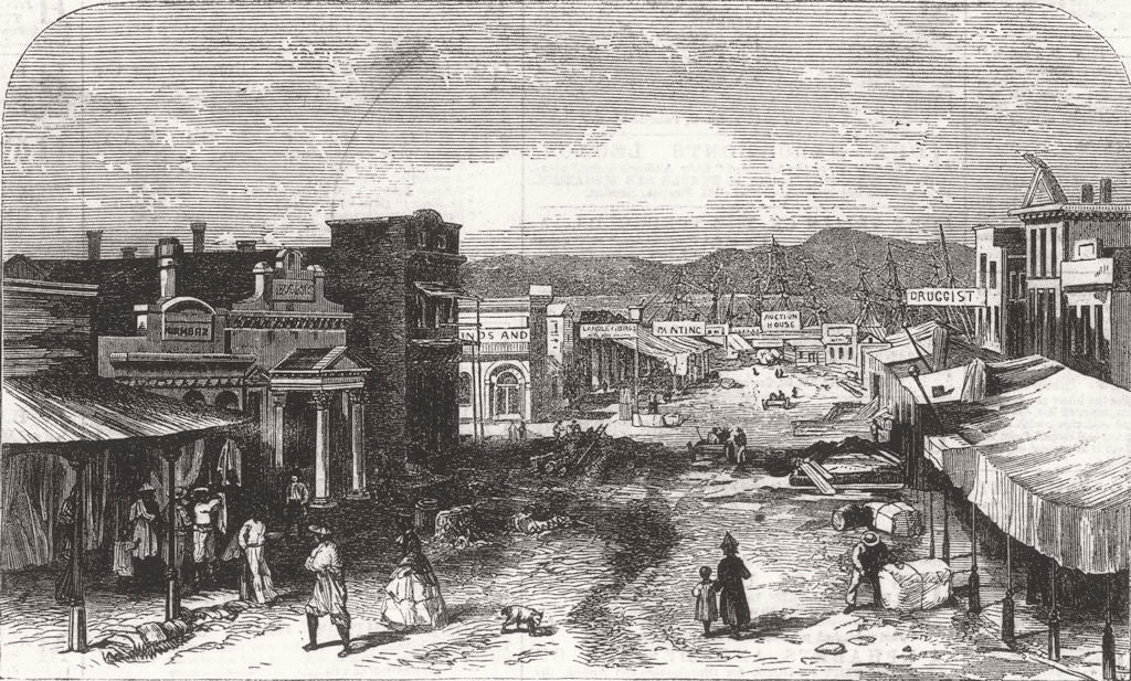 CANADA. A street in Victoria, Vancouver Island 1863 old antique print picture